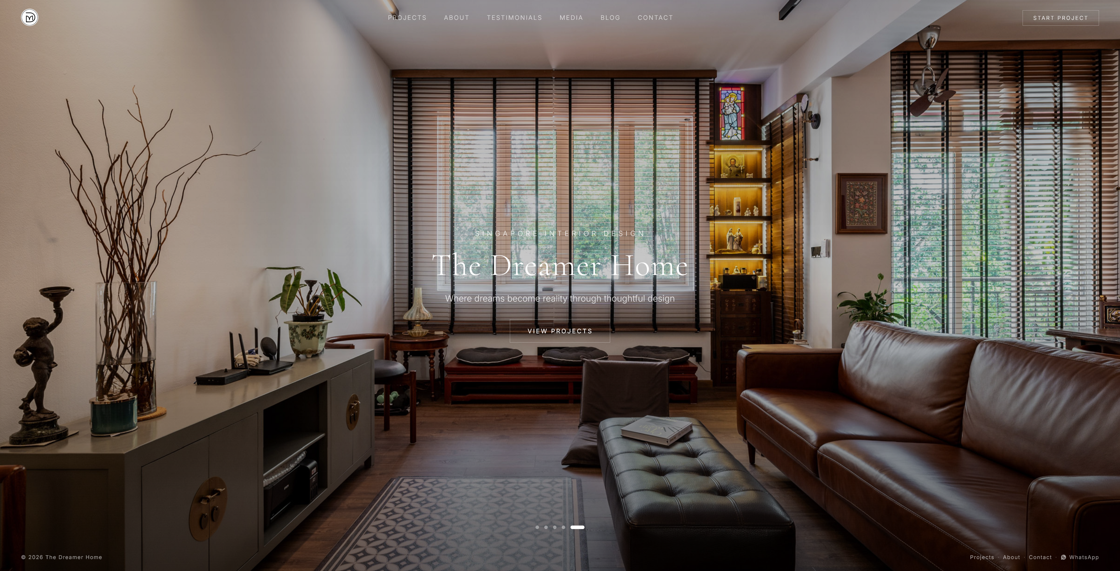 The Dreamer Home new homepage opening with a full-screen completed interior