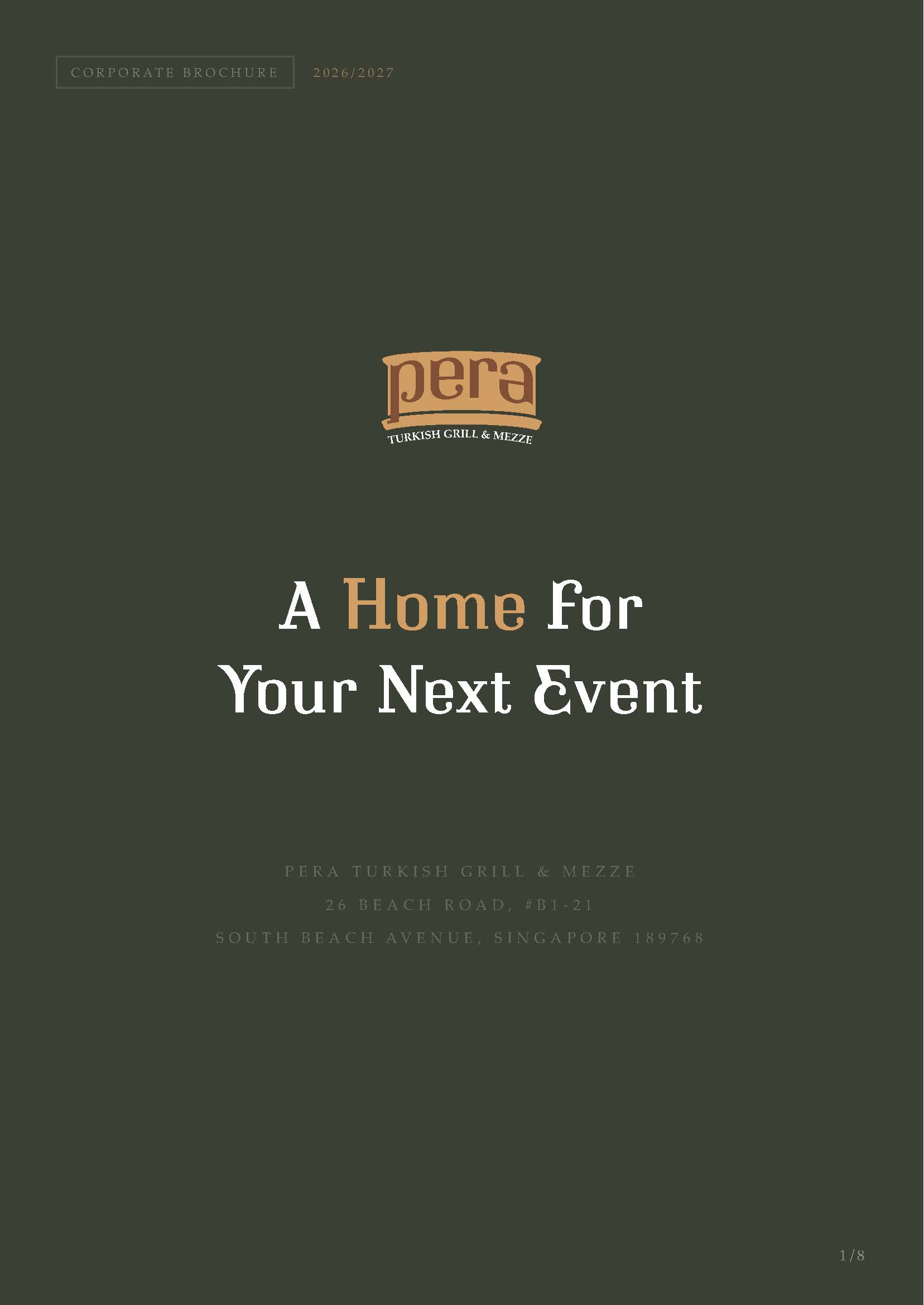 Cover of Pera's corporate event brochure titled A Home for Your Next Event